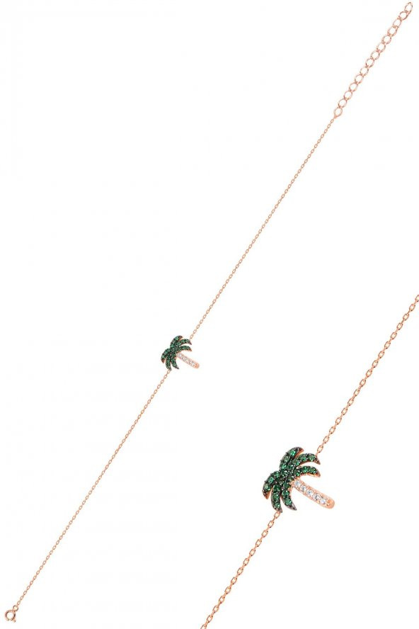 Gümüş rose yeşil taşlı palmiye gümüş üçlü set - Resim 3