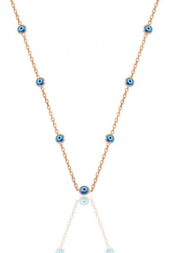 Gümüş rose,cam göz nazar kolye küpe ve bileklik  gümüş set - 2