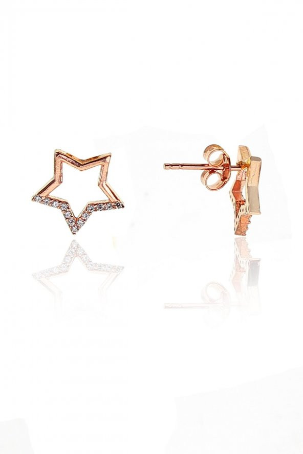 Gümüş rose zirkon taşlı yıldız kolye ve küpe gümüş ikili set - 3