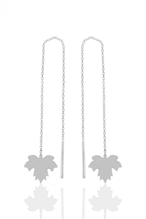 Gümüş rodyumlu  çınar yaprağı  gümüş zincir küpe ürün görseli 1