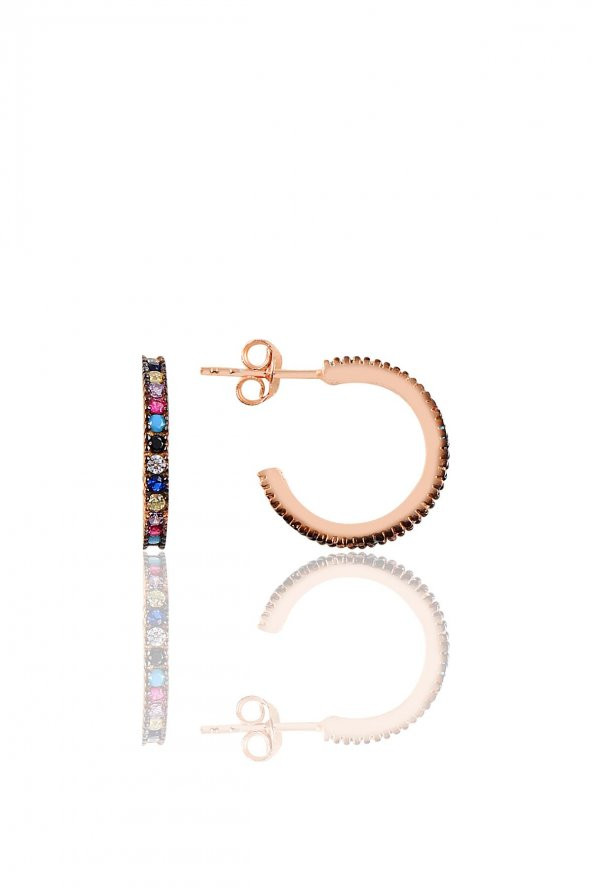 Gümüş rose renkli taşlı 16 mm tamtur halka küpe