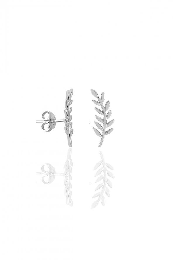 Gümüş rodyumlu  yaprak modeli küpe