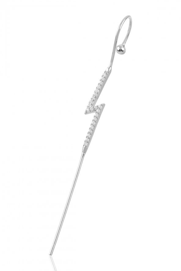 Gümüş rodyumlu taşlı şimşek modeli gümüş baston küpe