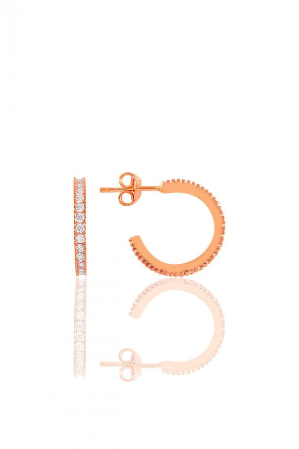 Gümüş rose  zirkon taşlı 16 mm tamtur halka küpe