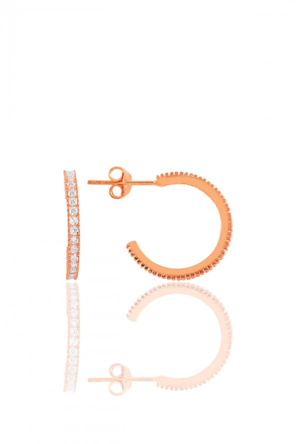Gümüş rose  zirkon taşlı 19 mm tamtur halka küpe