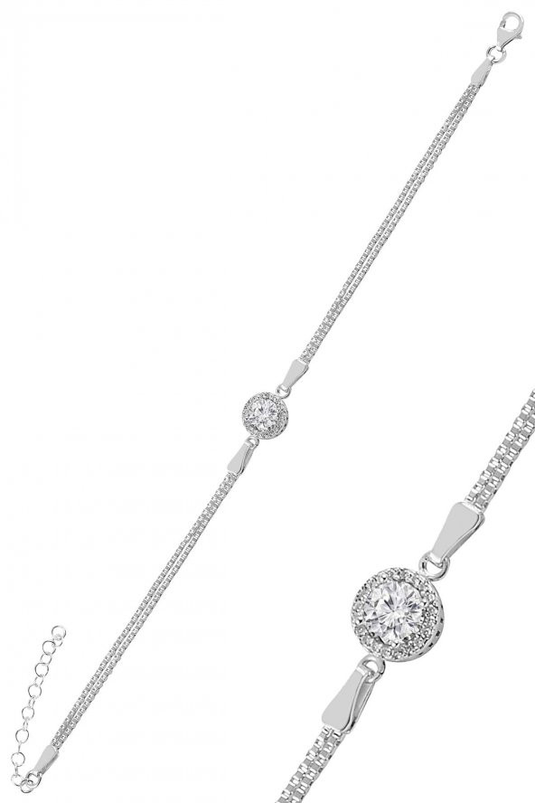 Gümüş zirkon taşlı yuvarlak pırlanta montürlü gümüş üçlü set - Resim 2