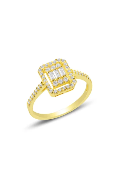 Gümüş altın yaldızlı gümüş baget taşlı üçlü set SGTL10480GOLD - 3