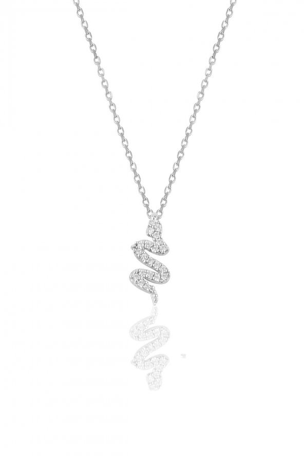 Gümüş rodyumlu yılan kolye küpe ve yüzük seti - 2