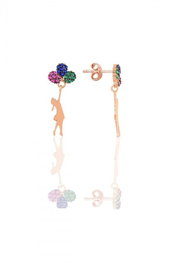 Gümüş rose balonlu kız kolye ve küpe gümüş set - 3