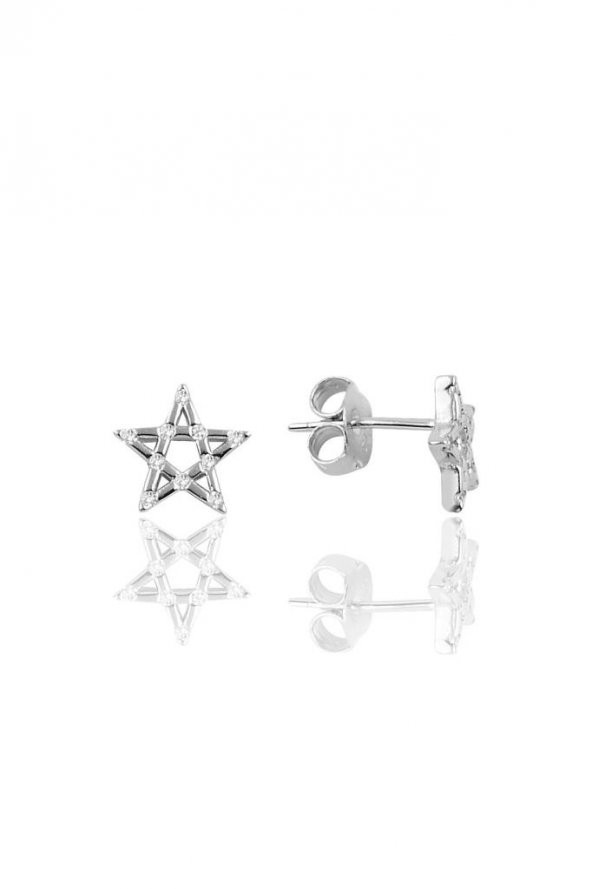 Gümüş pırlanta montürlü yıldız modeli küpe ürün görseli 1