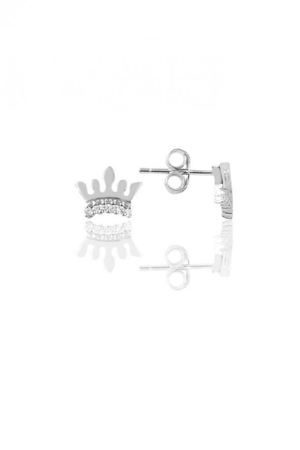 Gümüş rodyumlu taç modeli küpe ürün görseli 1