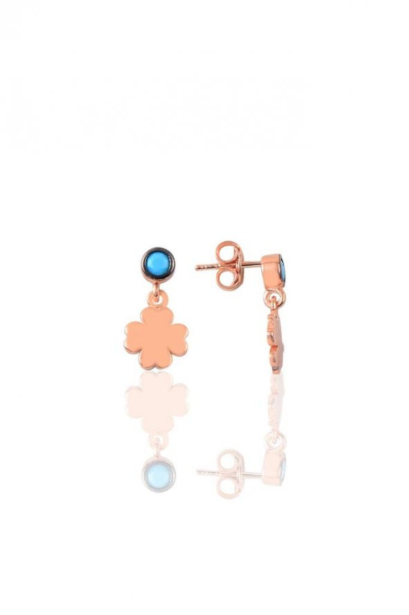 Gümüş turkuaz taşlı yonca modeli küpe ürün görseli 1