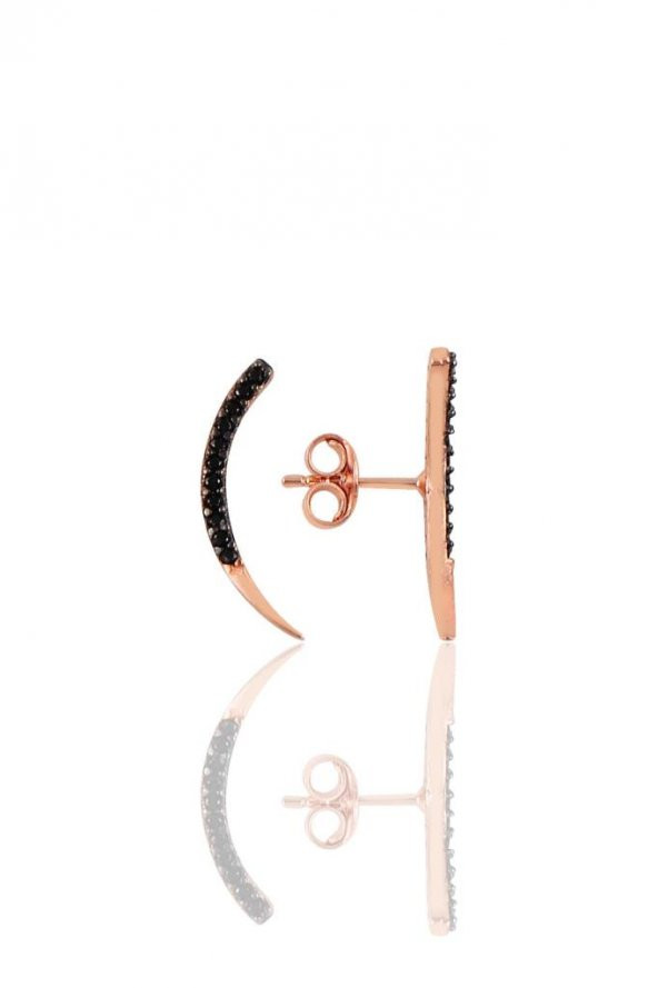 Gümüş rose siyah taşlı Ay modeli küpe - 1