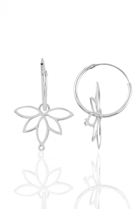 Gümüş rodyumlu  sonsuz yaşamın simgesi lotus çiçeği 18 mm halka küpe