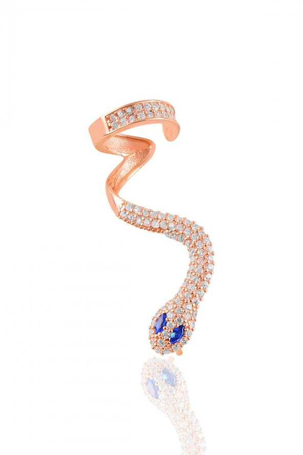 Gümüş rose safir taşlı tekli yılan küpe.