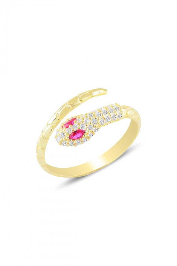 Gümüş altın yaldızlı kök yakut ve zirkon taşlı ayarlanabilir yılan yüzük