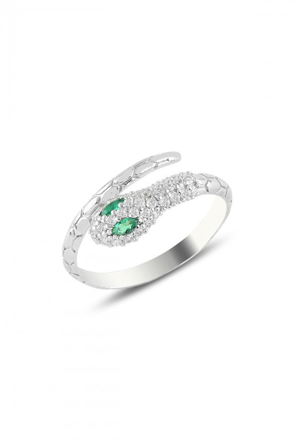 Gümüş rodyumlu kök zümrüt ve zirkon taşlı ayarlanabilir yılan yüzük ürün görseli