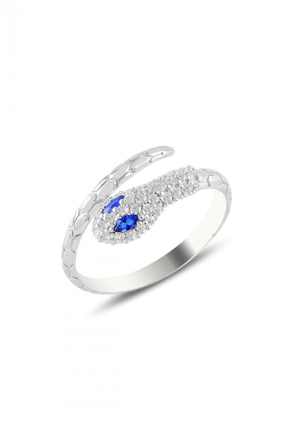 Gümüş rodyumlu safir ve zirkon taşlı ayarlanabilir yılan yüzük ürün görseli