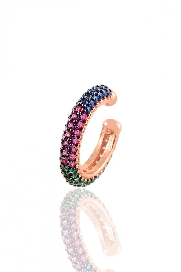 Gümüş rose renkli taşlı kıkırdak küpe ürün görseli