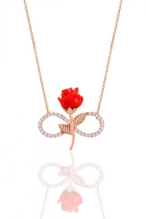 Gümüş rose kırmızı gül sonsuzluk kolye - 1