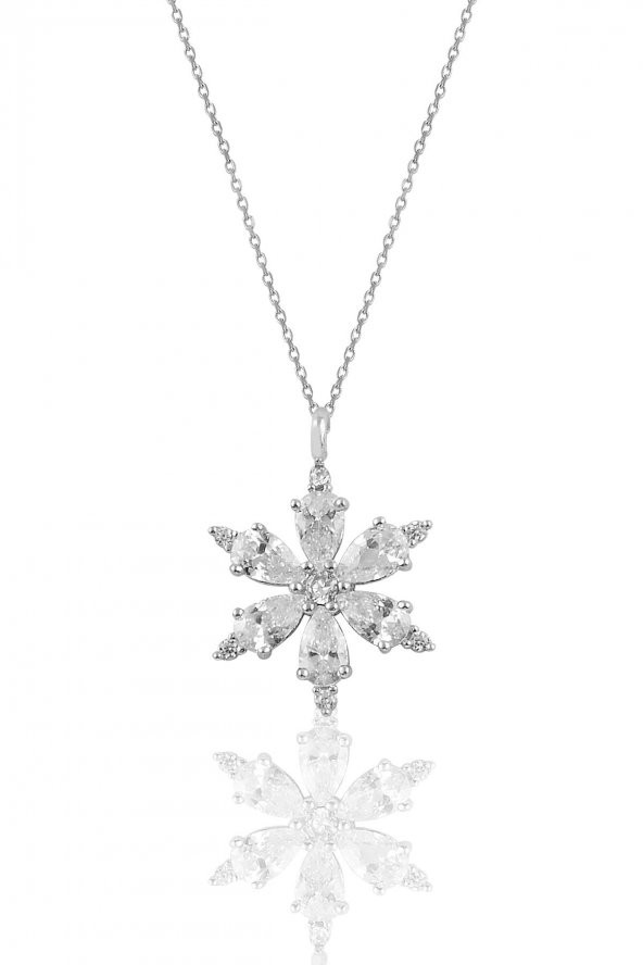 Gümüş rodyumlu zirkon taşlı kar tanesi kolye ürün görseli