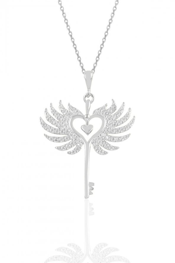 Gümüş  rodyumlu zirkon taşlı kalbin anahtarı kolye ürün görseli