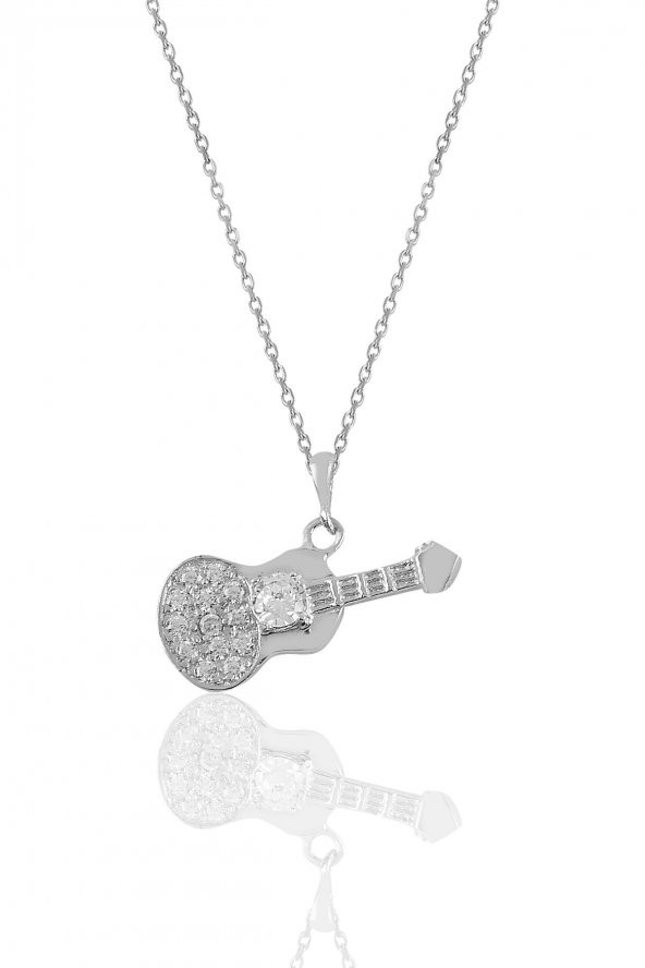 Gümüş rodyumlu zirkon taşlı gitar kolye. ürün görseli