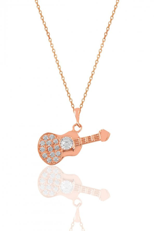 Gümüş rose zirkon taşlı gitar kolye.