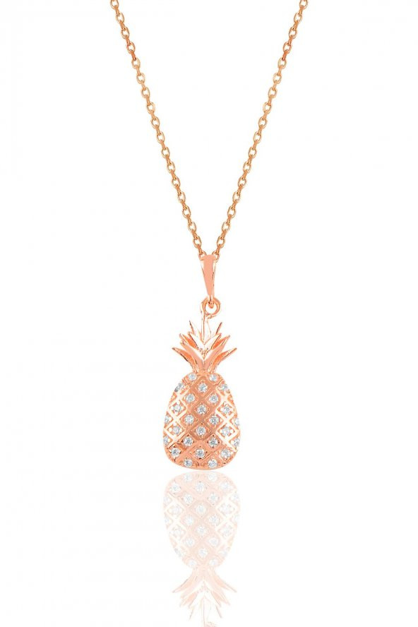 Gümüş rose 21 mm zirkon taşlı ananas kolye