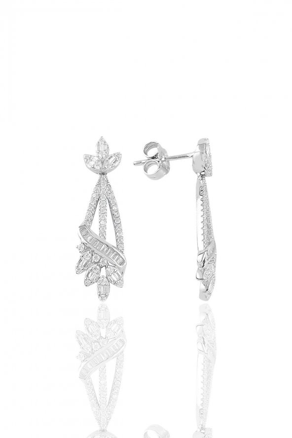 Gümüş rodyumlu  pırlanta modeli beyaz altın görünümlü kolye küpe ve yüzük seti SGTL10945 - Resim 3