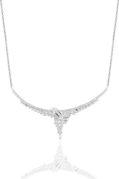 Gümüş rodyumlu  pırlanta modeli beyaz altın görünümlü kolye küpe ve yüzük seti SGTL10944 - Resim 2