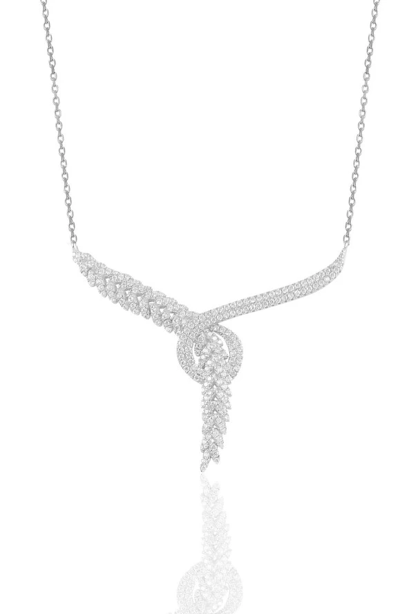 Gümüş rodyumlu  pırlanta modeli beyaz altın görünümlü kolye küpe ve yüzük seti SGTL10941 - 2