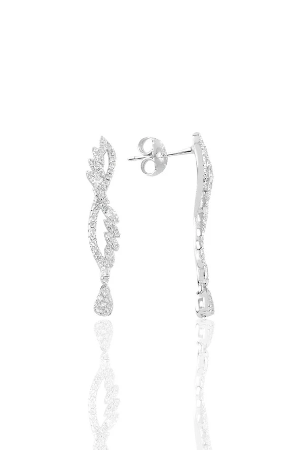 Gümüş rodyumlu  pırlanta modeli beyaz altın görünümlü kolye küpe ve yüzük seti SGTL10942 - Resim 3