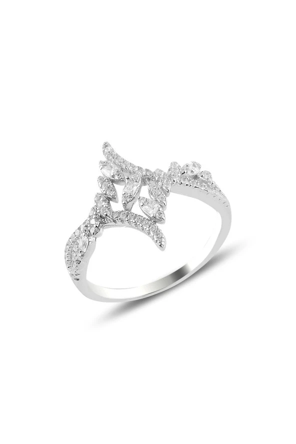 Gümüş rodyumlu  pırlanta modeli beyaz altın görünümlü kolye küpe ve yüzük seti SGTL10942 - Resim 4