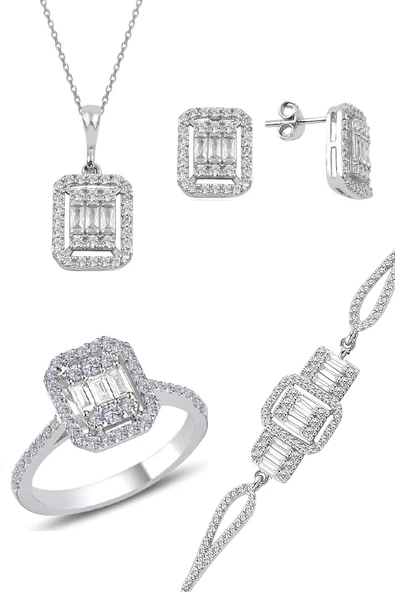 Gümüş rodyumlu baget taşlı dörtlü set SGTL10955RODAJ ürün görseli