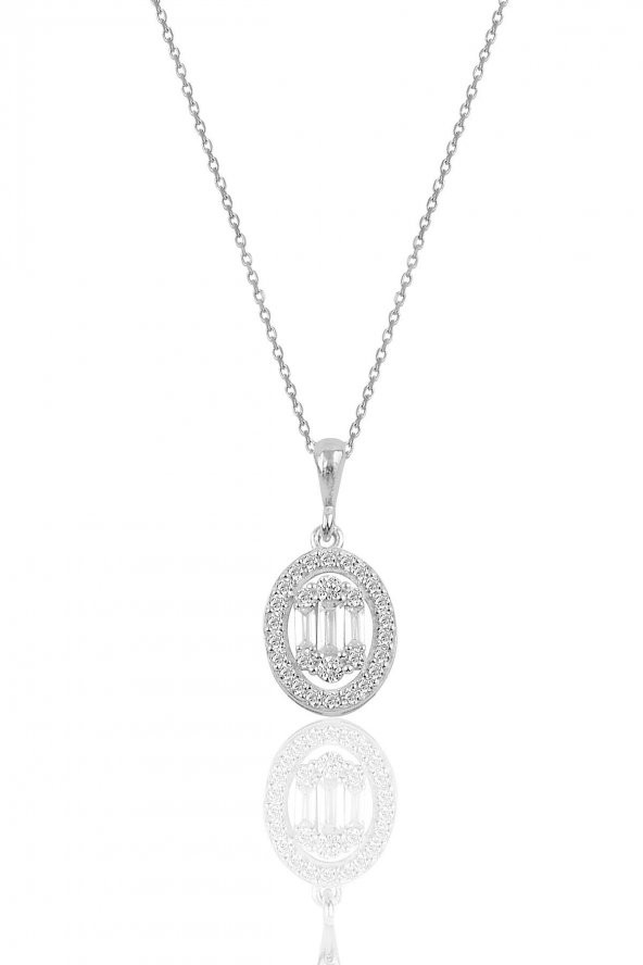 Gümüş rodyumlu oval gümüş baget taşlı üçlü set SGTL10734RODAJ - 2