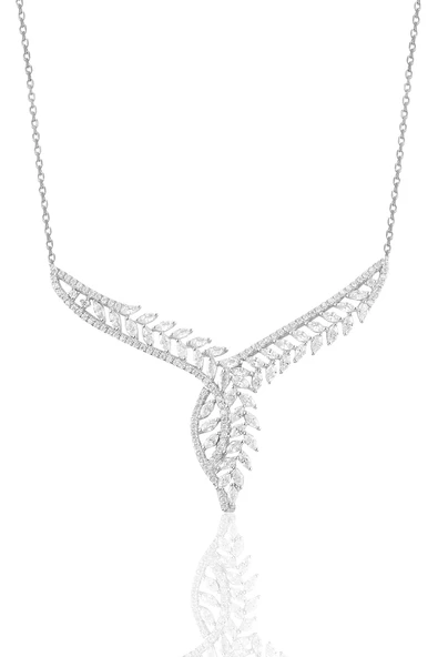 Gümüş rodyumlu  pırlanta modeli beyaz altın görünümlü kolye küpe ve yüzük seti SGTL10949 - Resim 2