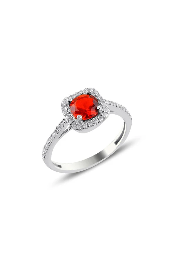 Gümüş rodyumlu kırmızı taşlı kare üçlü set SGTL10762KIRMIZI - Resim 3