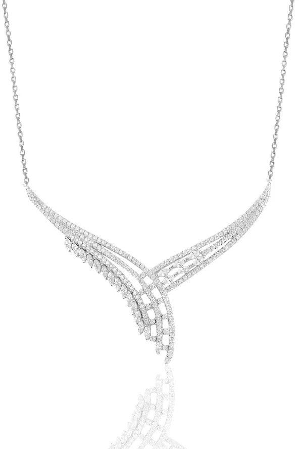 Gümüş rodyumlu  pırlanta modeli beyaz altın görünümlü kolye küpe ve yüzük seti SGTL10952 - Resim 2