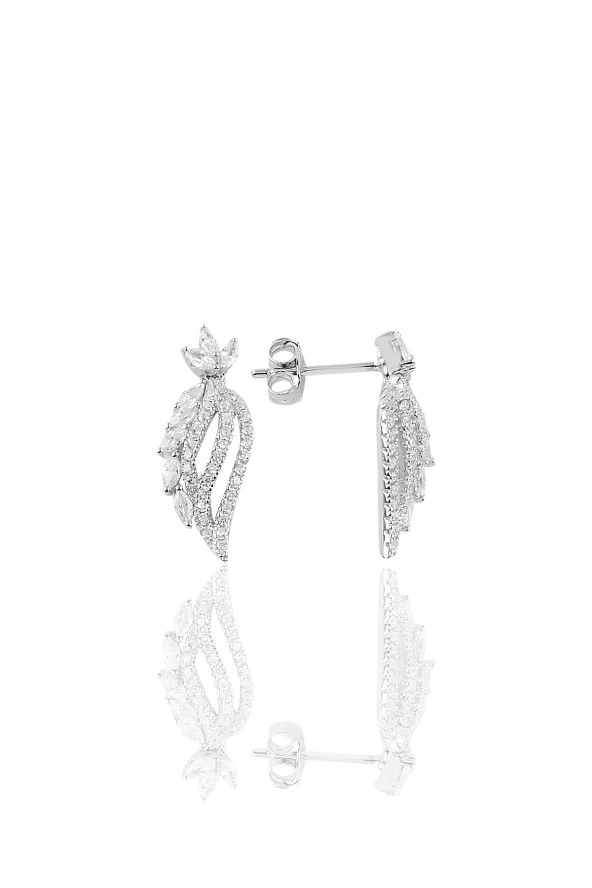 Gümüş rodyumlu  pırlanta modeli beyaz altın görünümlü kolye küpe ve yüzük seti SGTL10952 - Resim 3