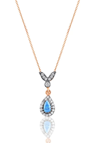 Gümüş rose akuamarin taşlı damla üçlü set  SGTL10988MAVI - 2