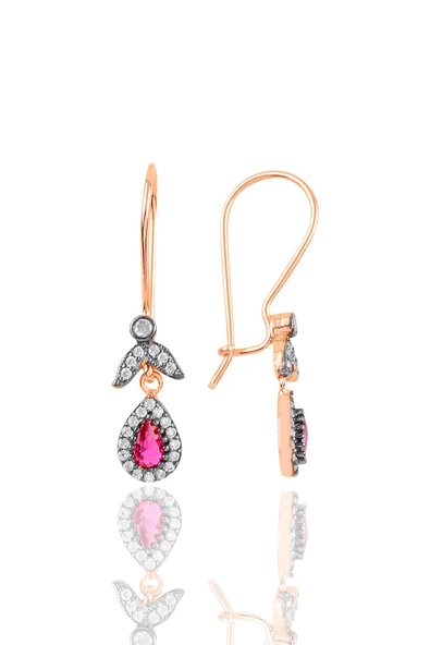 Gümüş rose kök yakut taşlı damla üçlü set SGTL10988YAKUT - 4