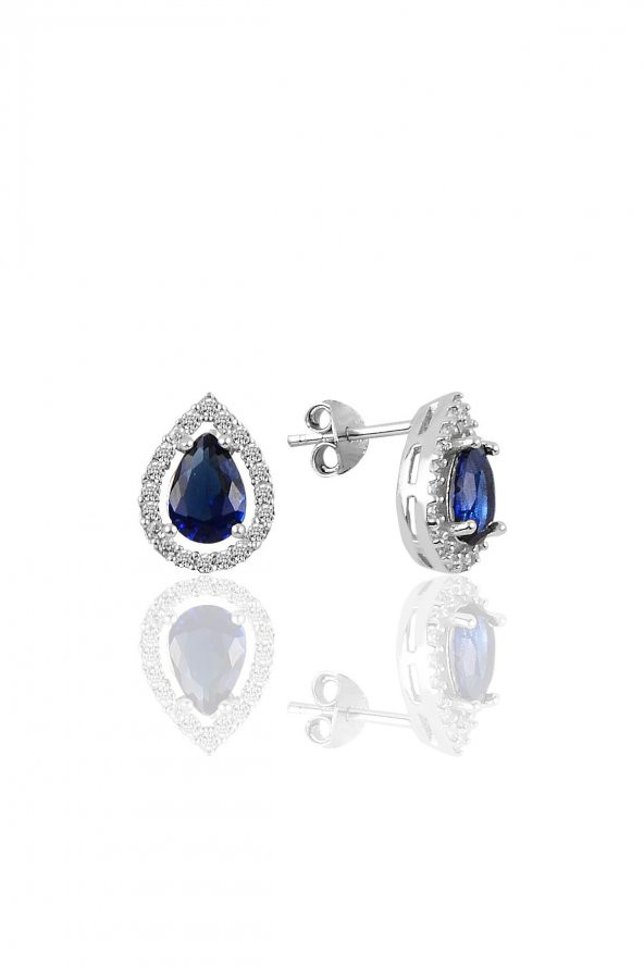 Gümüş rodyumlu safir taşlı damla modeli küpe - 1