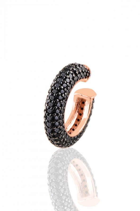 Gümüş rose 5 sıralı siyah taşlı kıkırdak küpe