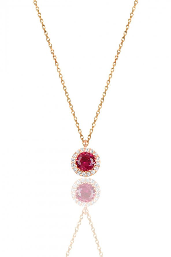 Gümüş rose kök yakut taşlı pırlanta Montürlü tek taş kolye ürün görseli 1