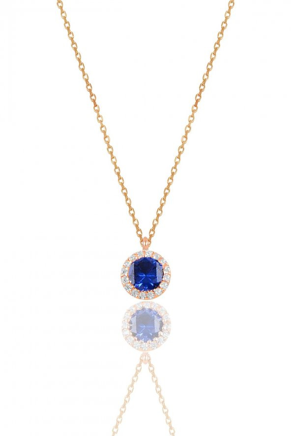 Gümüş rose safir taşlı pırlanta Montürlü tek taş kolye