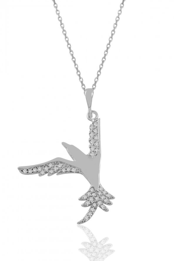 Gümüş rodyumlu zirkon taşlı kırlangıç kolye ürün görseli 1