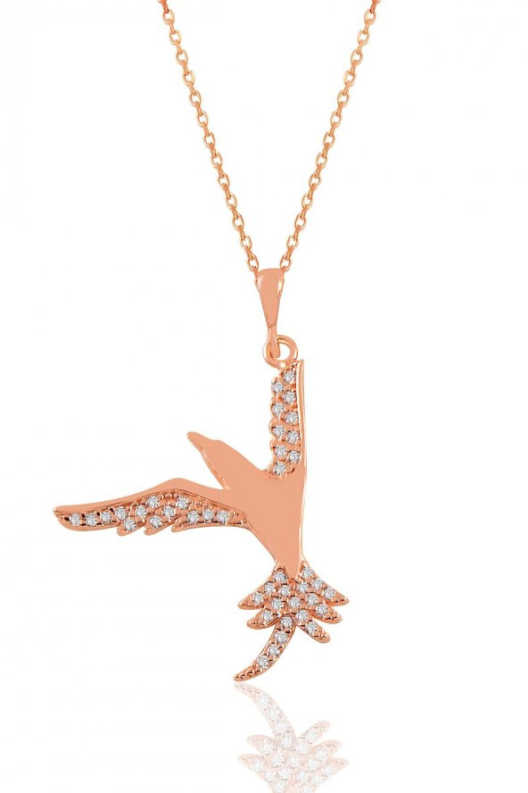 Gümüş rose zirkon taşlı kırlangıç kolye - 1