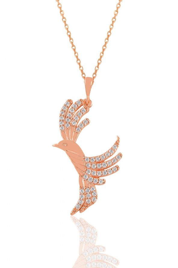 Gümüş rose zirkon taşlı simurg kolye