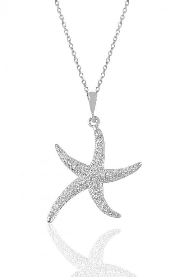 Gümüş rodyumlu zirkon taşlı deniz yıldızı kolye ürün görseli 1